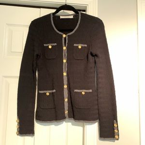 Black cardigan with gold buttons